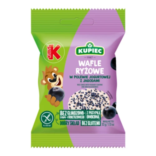 Kupiec & Kubuś Wafle ryżowe z polewą jogurtową z jagodą suszoną 32 g 1779191563946-2nx16.png