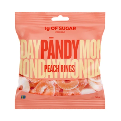 PANDY Peach Rings - błonnikowe żelki bez cukru 45% mniej kalorii, brzoskwinia 50g 1779191707255-964kq.png