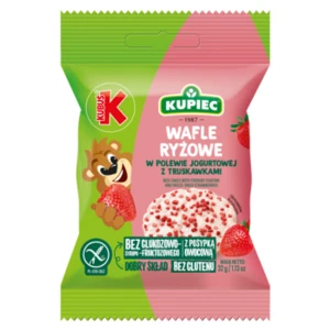 Kupiec & Kubuś Wafle ryżowe z polewą jogurtową z liofilizowaną truskawką 32 g