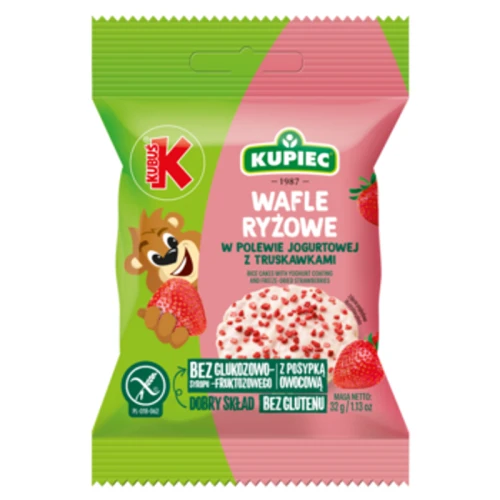 Kupiec & Kubuś Wafle ryżowe z polewą jogurtową z liofilizowaną truskawką 32 g 1779191743598-r6payg.png