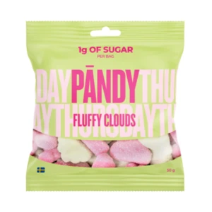 PANDY Fluffy Clouds - błonnikowe żelki bez cukru 45% mniej kalorii, Poziomka & Zielone Jabłko 50g