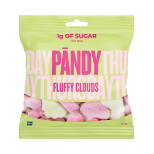 PANDY Fluffy Clouds - błonnikowe żelki bez cukru 45% mniej kalorii, Poziomka & Zielone Jabłko 50g 1779191947762-pmos7m.png