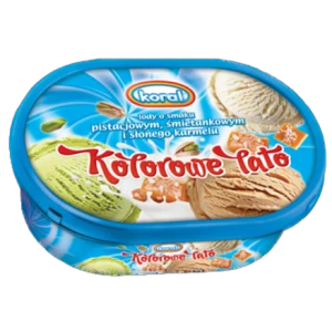Koral Kolorowe lato lody o smaku pistacjowym, śmietankowym i słonego karmelu 1L