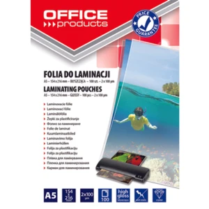 Folia do laminowania OFFICE PRODUCTS A5 2x100mikr. błyszcząca 100szt transparentna