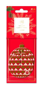 Odświeżacz powietrza do samochodu Aroma Home Xmas Cellulose 3D Bauble Red & Gold Piernik