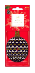 Odświeżacz powietrza do samochodu Aroma Home Xmas Cellulose 3D Bauble Navy Blue & Gold zimowy las