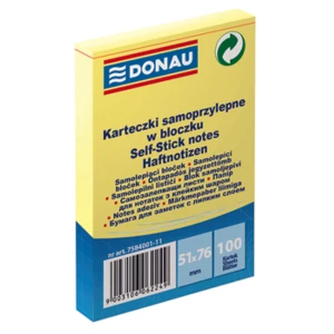 Bloczek samoprzylepny DONAU 51x76mm 1x100 kartek jasnożółty