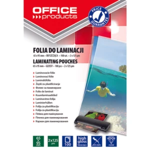 Folia do laminacji OFFICE PRODUCTS 65X95mm 2X125mic 100szt transparentna