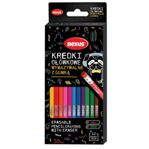 Kredki ołówkowe z gumką wymazywalne 12 kolorów Rexus Teens 1779184574459-y6h9.png