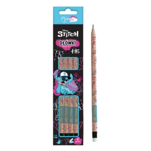 Ołówek z gumką 6 sztuk w kartoniku Stitch - Black