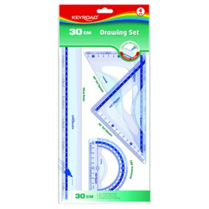 Zestaw geometryczny KEYROAD z linijką 30cm transparentny 4szt
