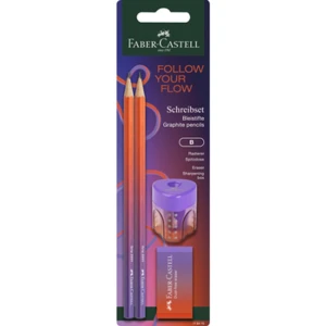 Zestaw szkolny Faber-Castell edycja FLOW ołówek typu B 2 sztuki + gumka + temperówka punchy melon