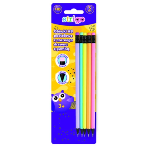 Ołówek HB z gumką Strigo czarne drewno Pastel 5 szt. 1779185529244-zoa1n17.png