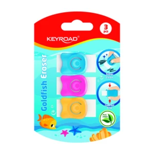 Gumka do ścierania Keyroad goldfish z osłoną 3 sztuk mix