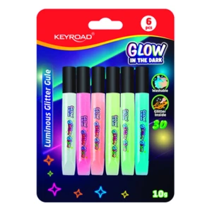 Klej brokatowy Keyroad fluorescencyjny 6x10ml mix kolorów