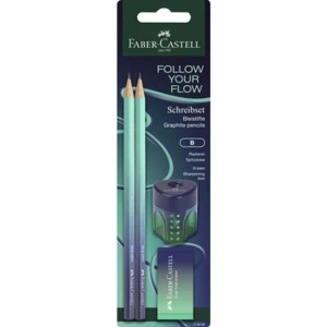 Zestaw szkolny Faber-Castell edycja FLOW ołówek typu B 2 sztuki + gumka + temperówka buzzling blue