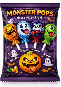 Halloween Lizaki kulki barwiące język, z gumą do żucia MONSTER POPS 80g