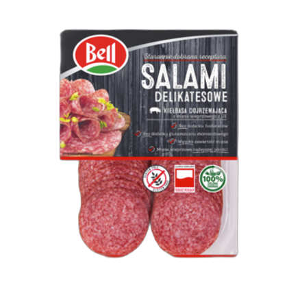 Salami dojrzewające delikatesowe plastry Bell 100 g Salami dojrzewające delikatesowe plastry Bell 100g