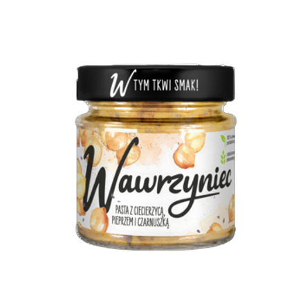 Wawrzyniec Pasta warzywna z ciecierzycą pieprzem i czarnuszką 180 g Wawrzyniec Pasta warzywna z ciecierzycą pieprzem i czarnuszką 180 g