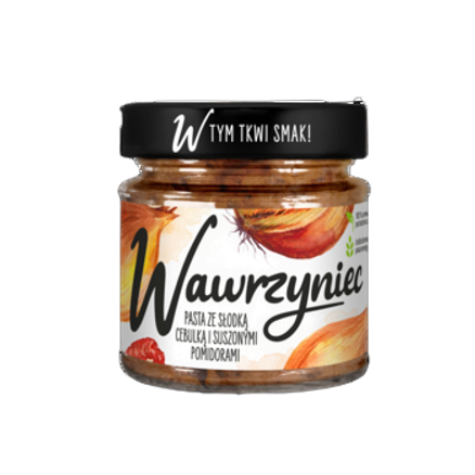 Wawrzyniec Pasta warzywna ze słodką cebulką i suszonymi pomidorami 180 g Wawrzyniec Pasta warzywna ze słodką cebulką i suszonymi pomidorami 180 g