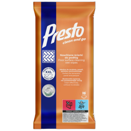 Presto Ściereczki nawilżane do czyszczenia podłóg 16 sztuk Presto Ściereczki nawilżane do czyszczenia podłóg 16 sztuk