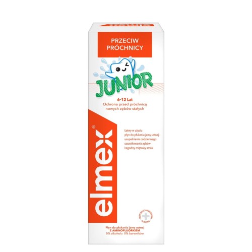 Elmex Junior z aminofluorkiem Płyn do płukania jamy ustnej bez alkoholu dla dzieci 6-12 lat 400 ml 6792bf0b5f79f4777a849a2f3899dd13
