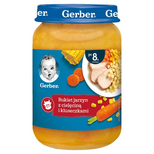 Gerber Obiadek Bukiet jarzyn z cielęciną i kluseczkami po 8 miesiącu 190 g ec0501f4905d772a83e6dc9c99a95b3c