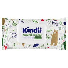 Kindii Natural Balance Chusteczki dla niemowląt i dzieci 60 sztuk 7098a393d3153202a7588b673a12ec81