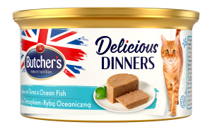 Butcher's Classic Delicious Dinners Karma dla dorosłych kotów mus z tuńczykiem i rybą morską 85 g