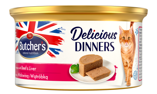 Butcher's Classic Delicious Dinners Karma dla dorosłych kotów mus z wołowiną i wątróbką 85 g