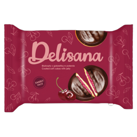Delisana Biszkopty Z Galaretką O Smaku Wiśniowym W Polewie Kakaowej 300 g Delisana Biszkopty Z Galaretką O Smaku Wiśniowym W Polewie Kakaowej 300G