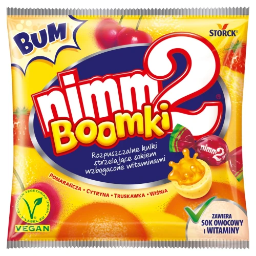 Nimm2 Boomki Rozpuszczalne kulki strzelające sokiem wzbogacone witaminami 90 g ea3d040082d2ad6e54259210a567cd6a