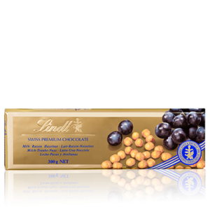 Lindt Szwajcarska czekolada mleczna z rodzynkami i orzechami laskowymi 300 g