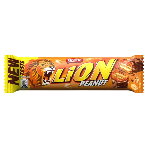 Lion Nadziewany wafel z karmelem płatkami pszennymi orzechami ziemnymi oblany mleczną czekoladą 41 g 199772b4fb279d4d105cb6935f906aa5