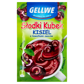 Gellwe Słodki Kubek Kisiel z kawałkami owoców wiśnia 30 g 7bc3265011bdb35ed185db9418a45ea0