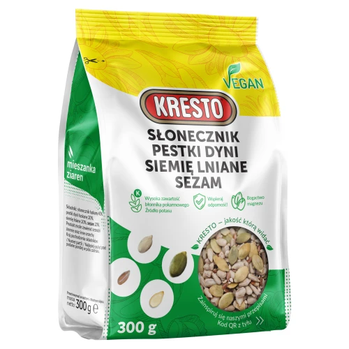 KRESTO Mieszanka ziaren słonecznik pestki dyni siemię lniane sezam 300 g 9565c35d7d8b6df928dbb0b31f5abf7d