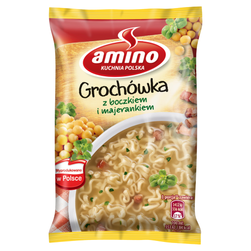 Amino Zupa błyskawiczna grochówka z boczkiem i majerankiem 65 g 91bff18051bd1648dd09e4cad6bd92f1