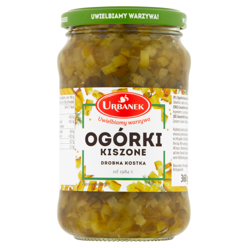 Urbanek Ogórki kiszone drobna kostka 360 g 91c5d78a516f9737271fde638744d544