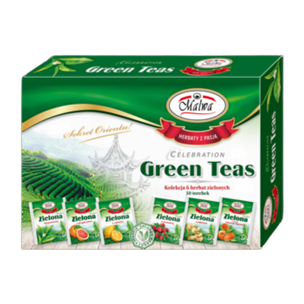 Malwa Celebration Green Teas Kolekcja 6 herbat zielonych 60 g 6 x 5 x 2 g Malwa Celebration Green Teas Kolekcja 6 herbat zielonych 60 g 6 x 5 x 2 g