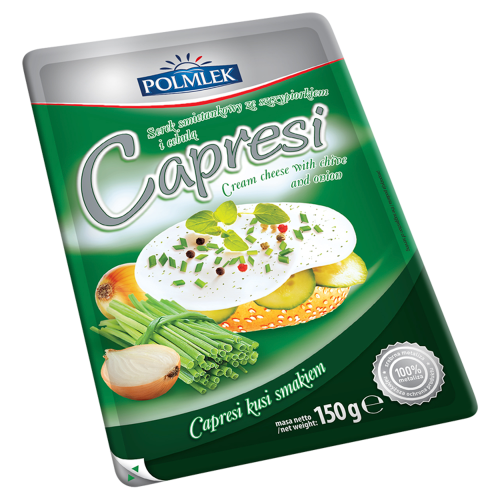 Polmlek Capresi Serek śmietankowy ze szczypiorkiem i cebulą 150 g 6aaf99a0dc2a5cb98d064c729e249d2a