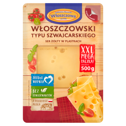 Włoszczowa Ser żółty włoszczowski typu szwajcarskiego w plastrach 500 g 24a4498da70d9504c8a63b012b8b3217