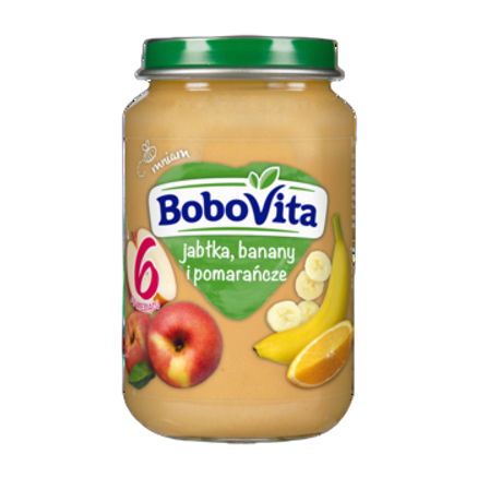 Przecier dla niemowląt jabłka, banany i pomarańcze po 6 miesiącu BoboVita 190 g Przecier dla niemowląt jabłka, banany i pomarańcze po 6 miesiącu BoboVita 190g