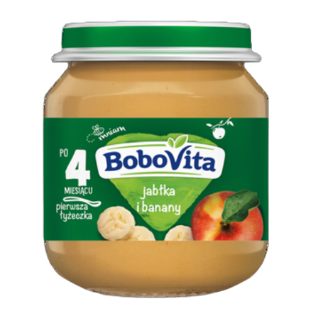 Przecier dla niemowląt jabłka i banany po 4 miesiącu BoboVita 125 g Przecier dla niemowląt jabłka i banany po 4 miesiącu BoboVita 125g