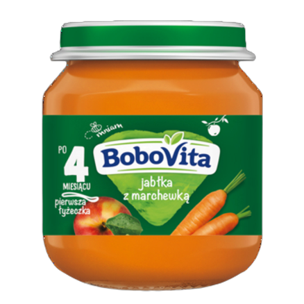 Przecier dla niemowląt jabłka z marchewką po 4 miesiącu BoboVita 125 g Przecier dla niemowląt jabłka z marchewką po 4 miesiącu BoboVita 125g