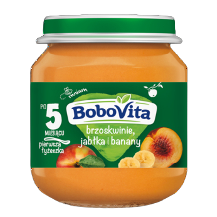 Przecier dla niemowląt brzoskwinie, jabłka i banany po 5 miesiącu BoboVita 125 g Przecier dla niemowląt brzoskwinie, jabłka i banany po 5 miesiącu BoboVita 125g