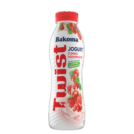 Bakoma Twist Jogurt o smaku poziomkowym 380 g Bakoma Twist Jogurt o smaku poziomkowym 380 g