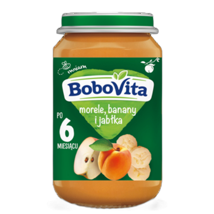 Przecier dla niemowląt morele, banany i jabłka po 6 miesiącu BoboVita 190 g Przecier dla niemowląt morele, banany i jabłka po 6 miesiącu BoboVita 190g