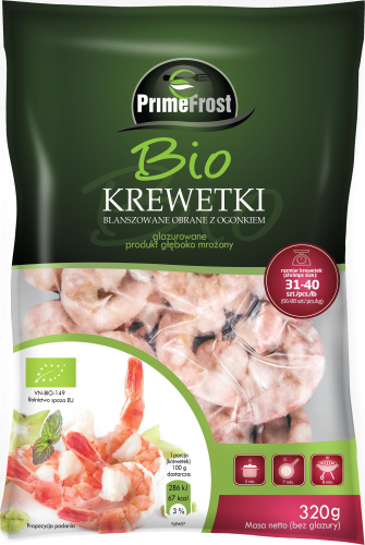 Primefrost Krewetki bananowe blanszowane obrane z ogonkiem mrożone BIO 320 g