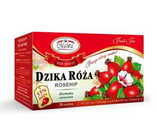 Malwa Herbata owocowa Owoc dzikiej róży 20x2 g 89a1c7a68216080e95e91246f7be273f