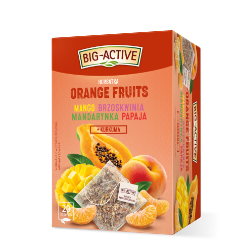 Big-Active Herbatka Owocowa Orange Fruits Mango. Brzoskwinia. Mandarynka. Papaja + Kurkuma 20Torebek X 2 g / 40 g Big-Active Herbatka Owocowa Orange Fruits Mango. Brzoskwinia. Mandarynka. Papaja + Kurkuma 20Torebek X 2G/40G